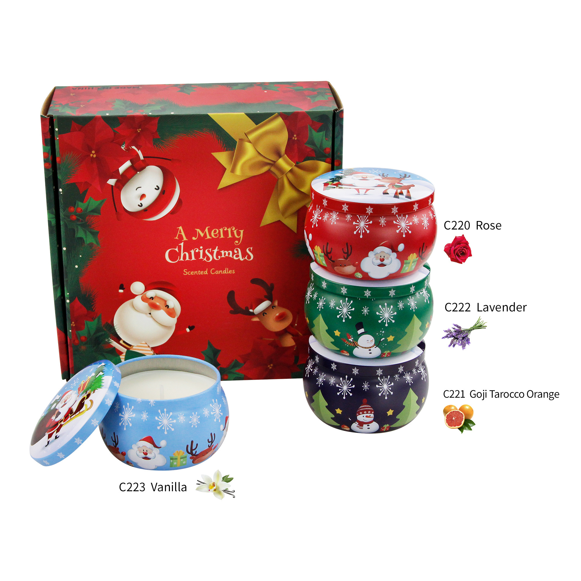 christmas style tin scented candle decorative holiday gift aroma 100% soy wax scented candle