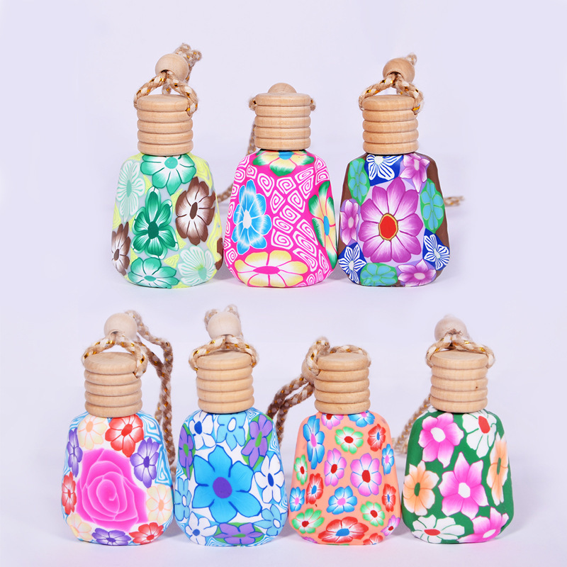 wholesale empty 8ml 10ml colored polymer clay car essential oil bottle air freshener bottle car perfume diffuser bottle hanging