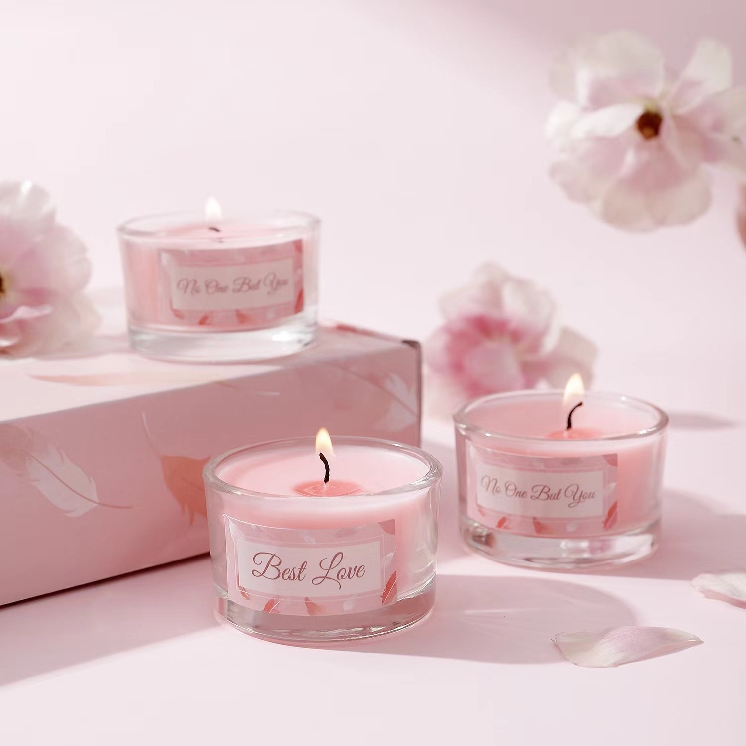 Luxury Design Sakura Series Multi Fragrance Natural Fashionable Popular Spiritual Soy Wax Pink Scented Candle Set