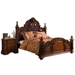 American Classic Style Leather Bed Bedroom Wedding Bed Luxurious European Retro Solid Wood Carved Double bed B501