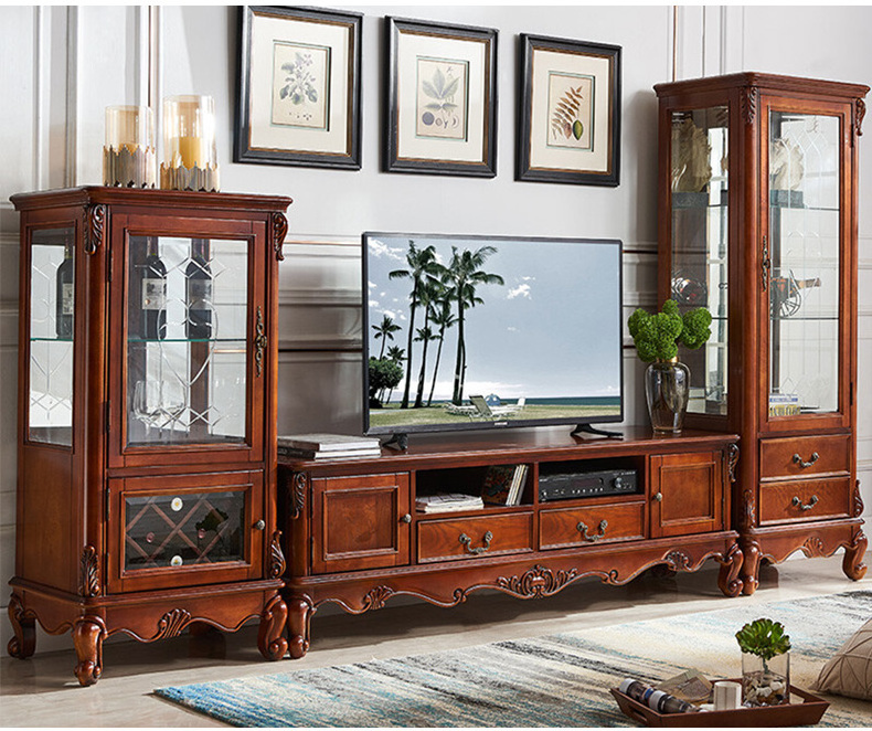 Classical design TV cabinet Wooden Carving living room cabinet American style solid wood TV stand Luxury wine cabinet