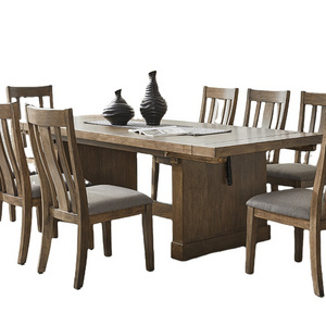 Stock available French style rectangular dining table with 8pcs chairs extensible  Antique Restaurant Oak dinning room table