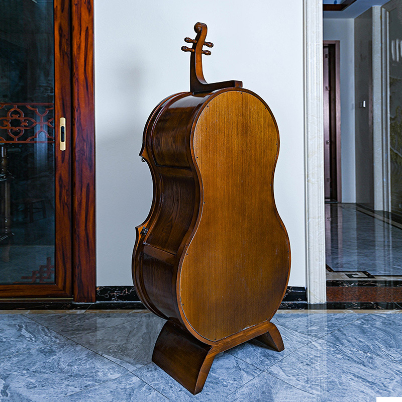 2023 New design American style Violin Shape with glass door wine display living room wooden Storage Cabinet