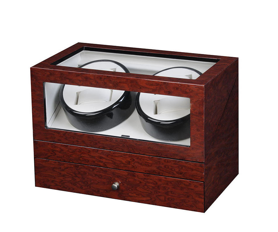 Factory custom red Wooden watch box 360  rotating Mechanical watch winder two Storage bits Watch winder box