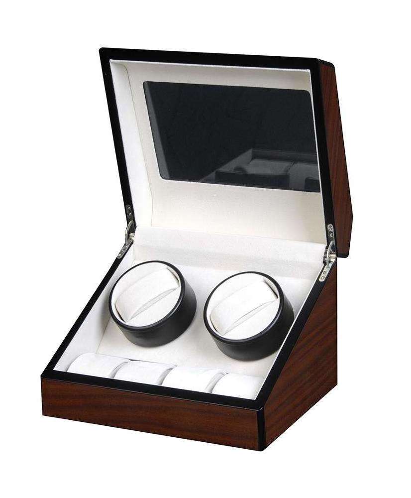 Factory custom red Wooden watch box 360  rotating Mechanical watch winder two Storage bits Watch winder box