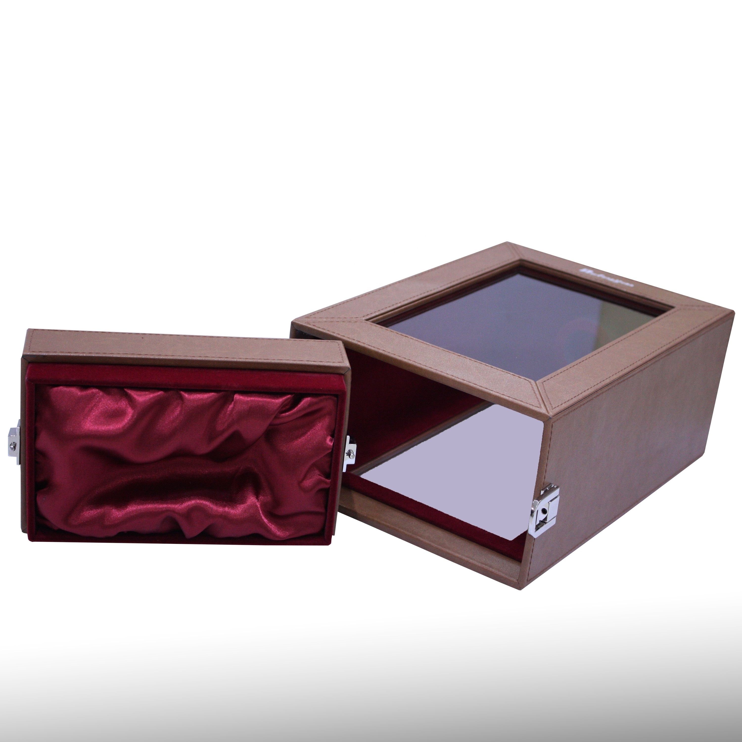 Custom wood Packaging Gift Box cover leather wine box with Open Window