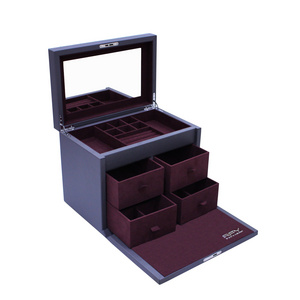 Luxury Wooden Jewelry Box With Mirror Multilayer Leather surface With Pu Leather  With Lock And Key