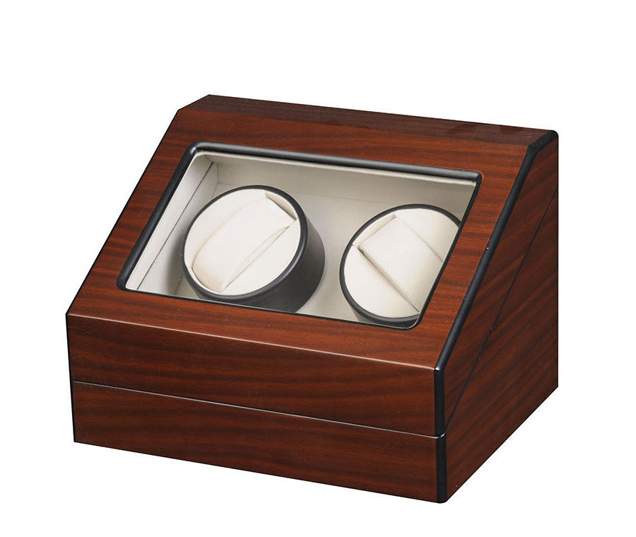 Factory custom red Wooden watch box 360  rotating Mechanical watch winder two Storage bits Watch winder box