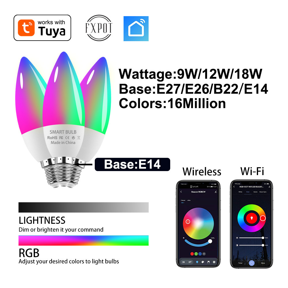 5W RGB+CW LED Lamp 220V Dimmable Lamps Alexa Google Tuya Smart Life E14 WiFi Bluetooth Smart Candle Bulbs