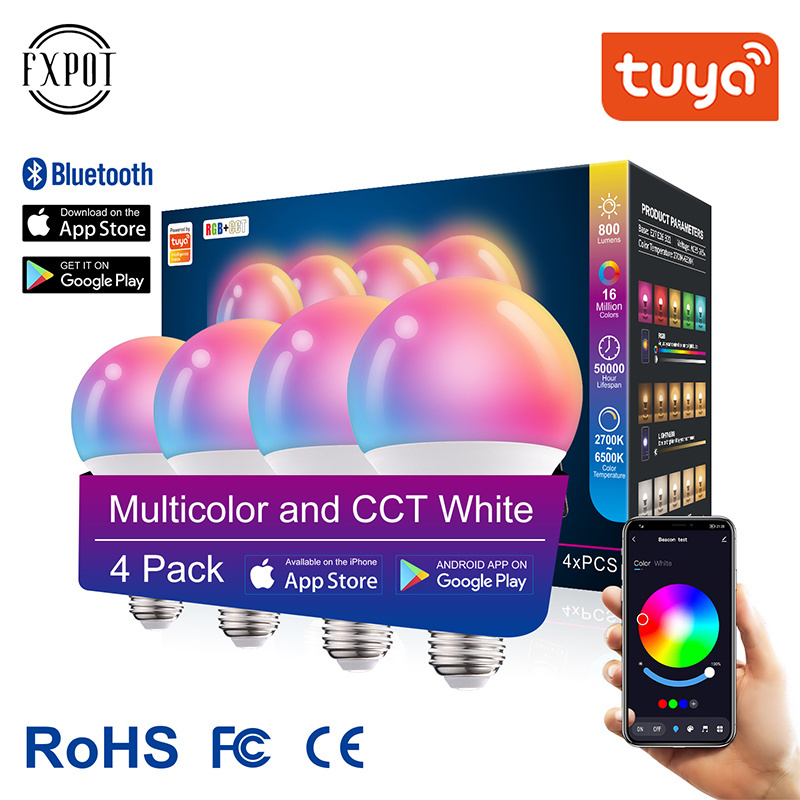 Fxpot 2022 New Color Changing Tuya Alexa Lamp BT Light Bulb 10W Rgb Multicolor E27 Led Smart Bulb