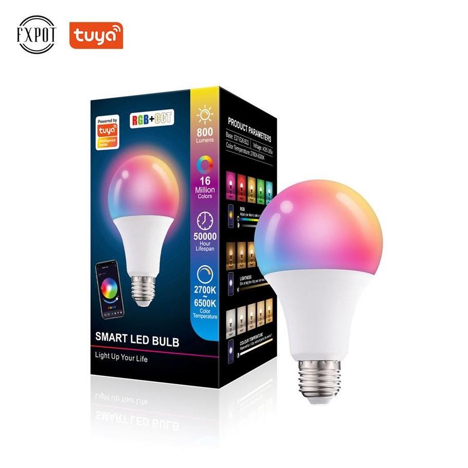 Fxpot 2022 New Color Changing Tuya Alexa Lamp BT Light Bulb 10W Rgb Multicolor E27 Led Smart Bulb