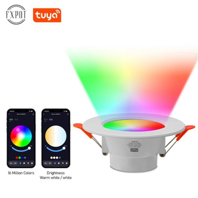 Fxpot 85-265V High Efficiency Rgb Recessed Wifi Led Downlight Phone App Control Smart Downlight