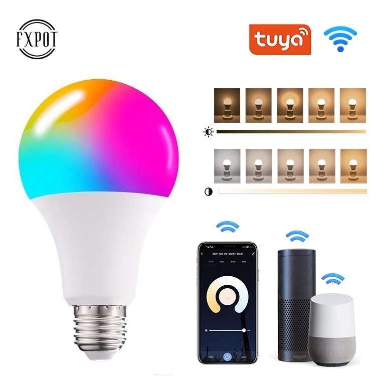 Fxpot Smart Led Light Round Shape Wifi Control Adjustable RGB Color Lighting E27 E26 B22 10w Led Tuya Smart Light Bulb