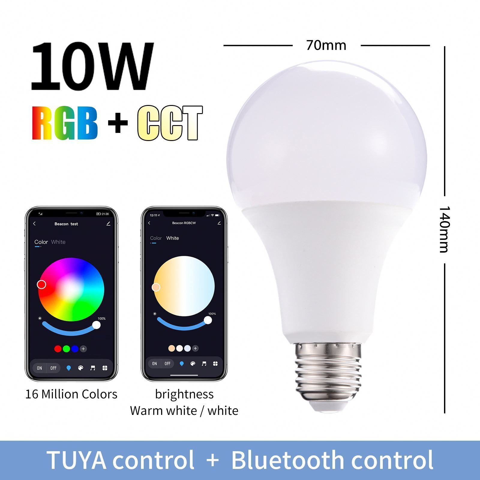 Fxpot Tuya App Control RGB Dimmable Smart Wifi Bulb Light 10w B22 E27 E26 Led Smart Bulb Alexa