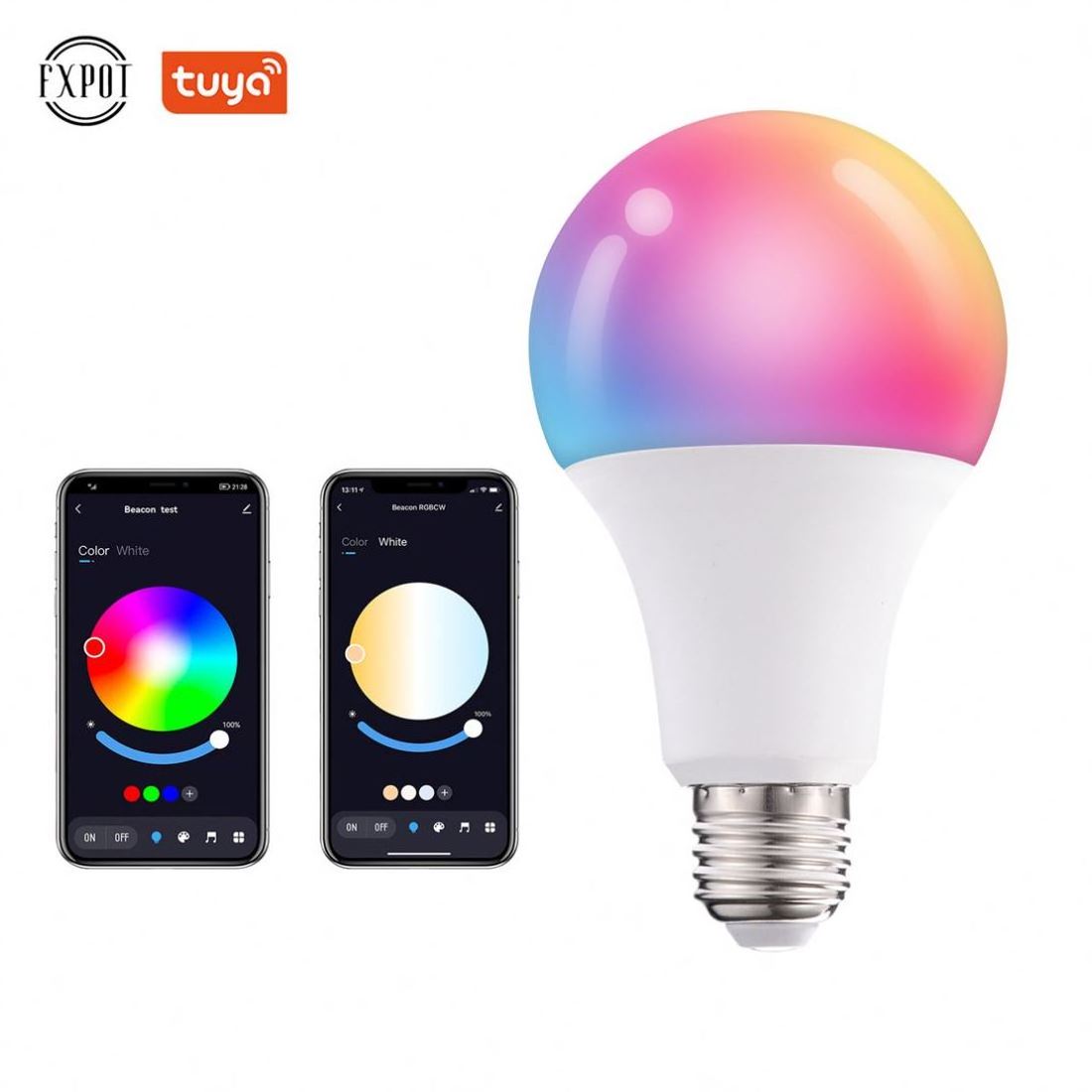 Fxpot Tuya App Control RGB Dimmable Smart Wifi Bulb Light 10w B22 E27 E26 Led Smart Bulb Alexa