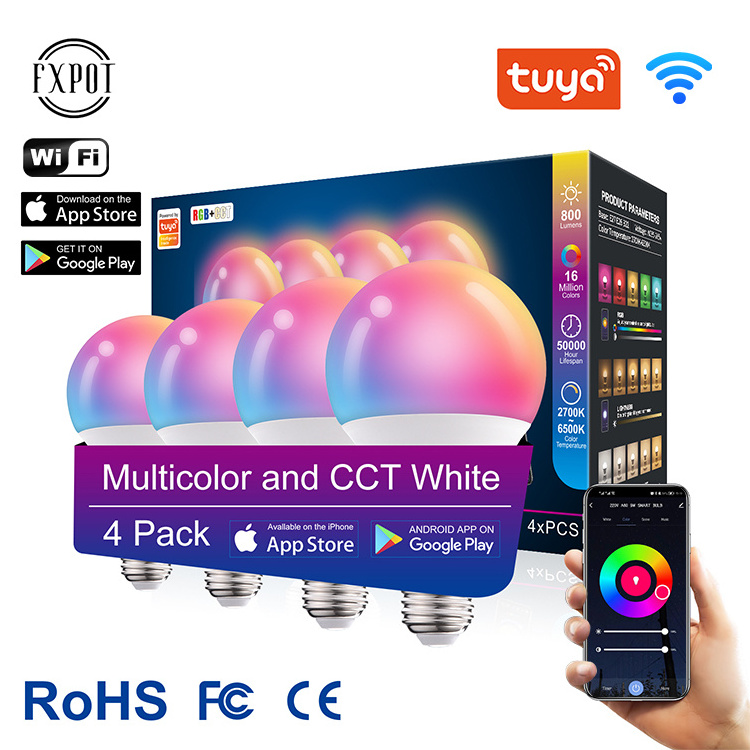 Fxpot New Arrival Alexa Speaker RGB Tuya Control Light B22 E26 E27 10w Wifi Connect Led Smart Bulb