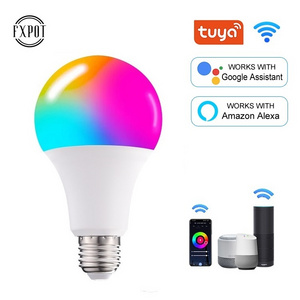 Fxpot Smart Led Light Alexa Google Home 220v Color Changing Tuya Control Rgb Dimmable 10w E27 Led WIFI Smart Bulb