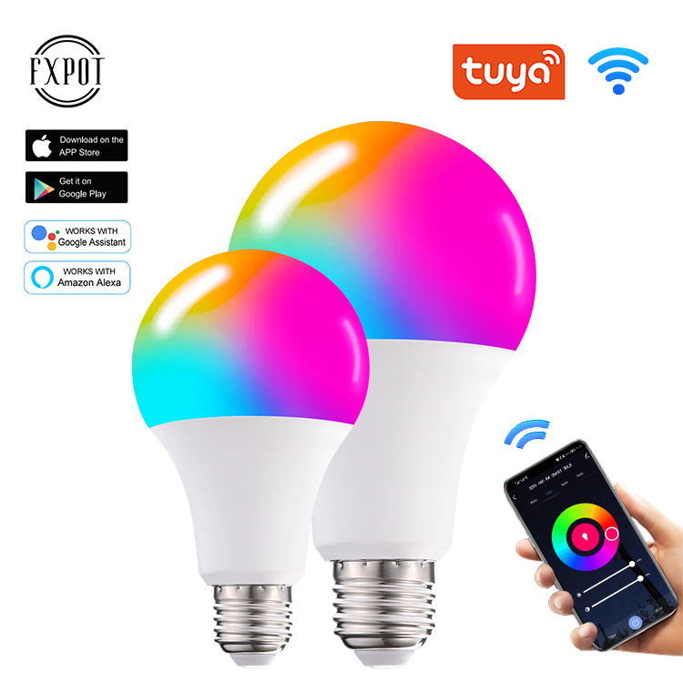 Fxpot Smart Led Light Energy Saving E27 E26 B22 RGB Dimming WiFi Control Smart LED Lighting Bulb With Alexa Google