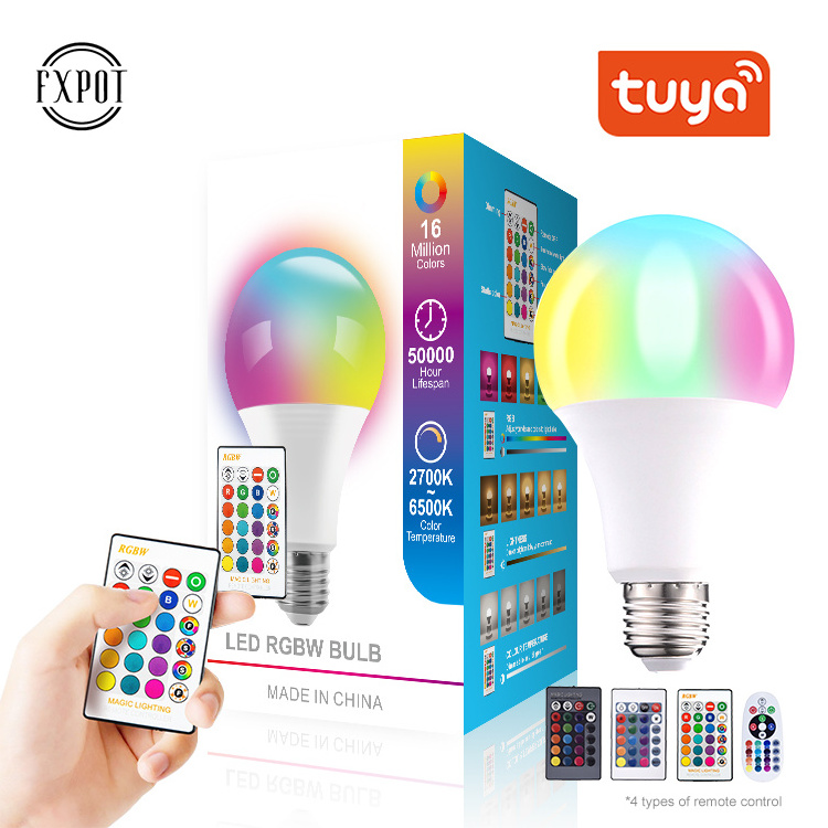 FXPOT Smart Led Light A70 Indoor 220V Color Changing E27 E26 B22 10W Tuya Smart Remote Control RGB Led Bulb Light