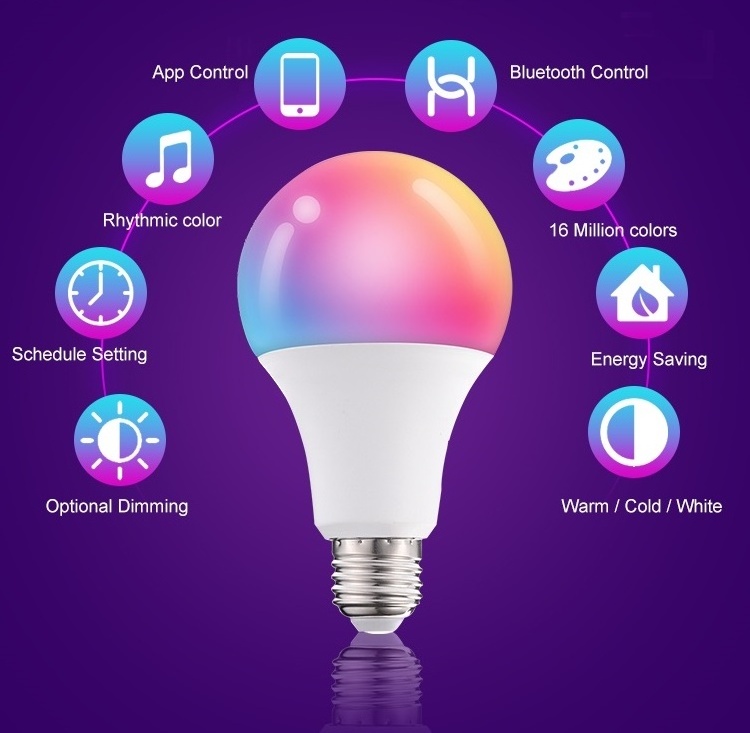 Fxpot Alexa Lamp Google Home 10w B22 E26 E27 Base BT Connect Smart Led RGB Bulb Lamp