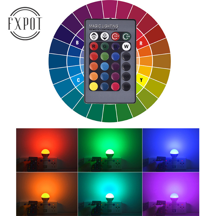 FXPOT Smart Led Light Custom Bedroom Remote Control Dimming RGB Light E27 E14 B22 5W Aluminum LED Smart Bulb