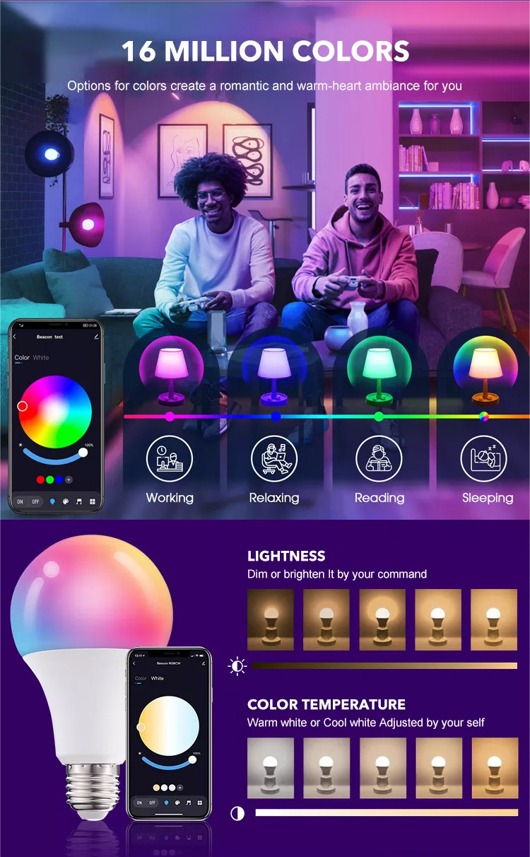 Fxpot Smart Led Light Cheap Price BT Tuya App Control RGB Dimmable B22 E27 E26 10w Led Smart Bulb Alexa