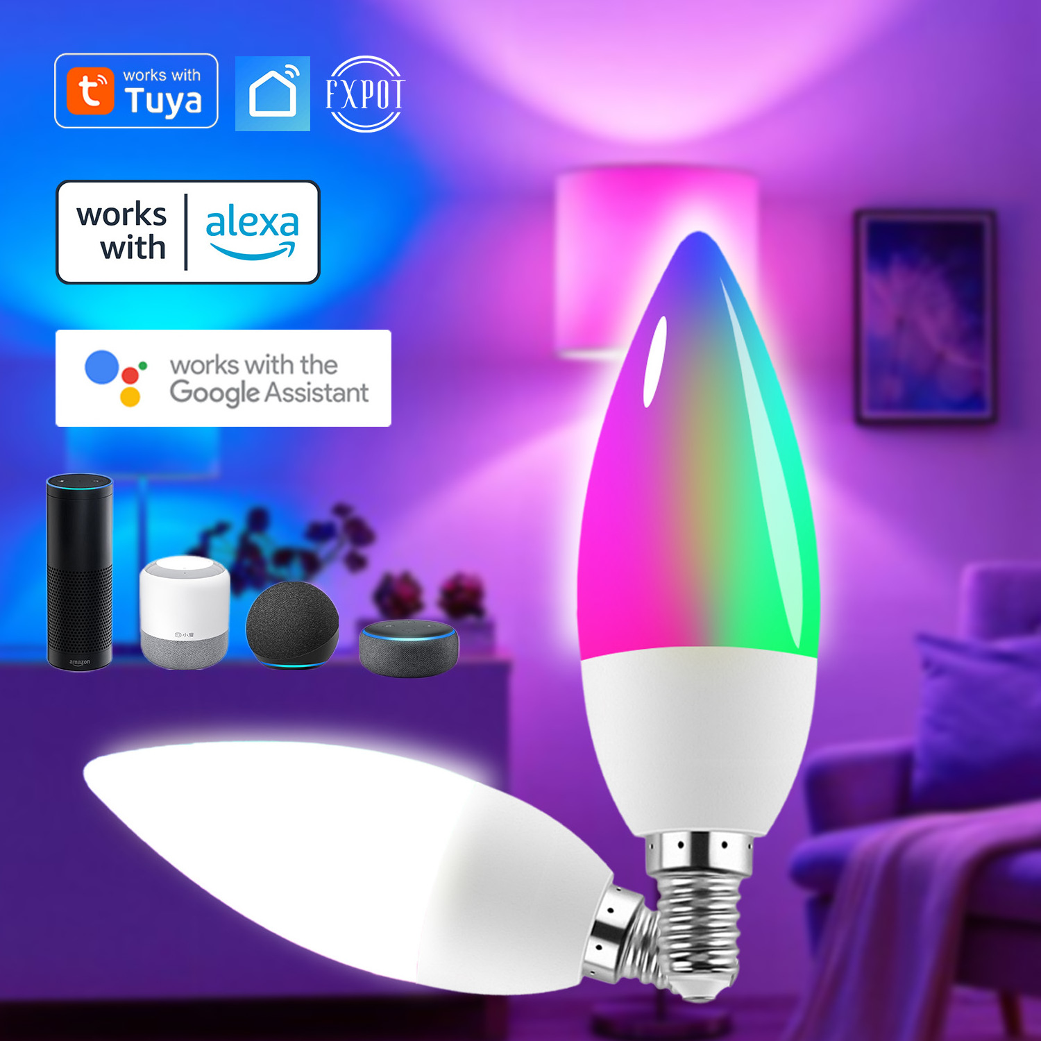 5W RGB+CW LED Lamp 220V Dimmable Lamps Alexa Google Tuya Smart Life E14 WiFi Bluetooth Smart Candle Bulbs