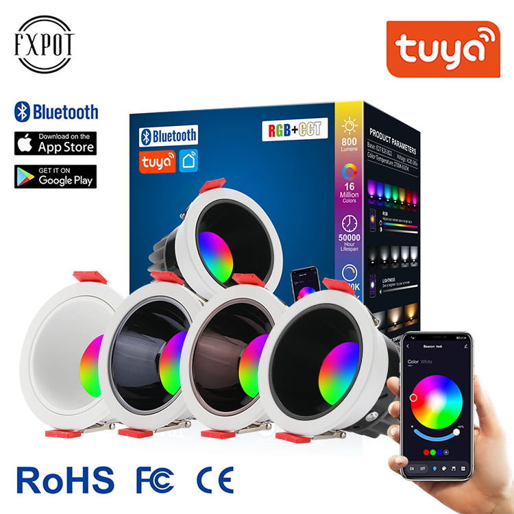 Fxpot Home Office Recessed BT Tuya Smart Control Dimmable Down Light 10W Led RGB Downlight