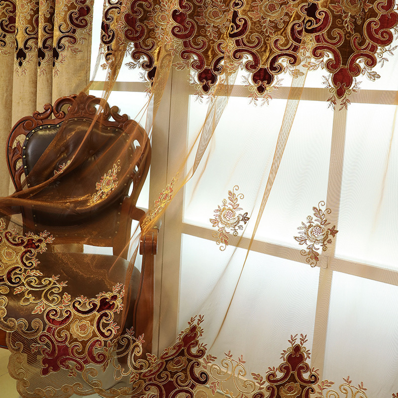 Wholesale luxury dubai style custom curtain swag head blackout design jacquard curtains for living room.