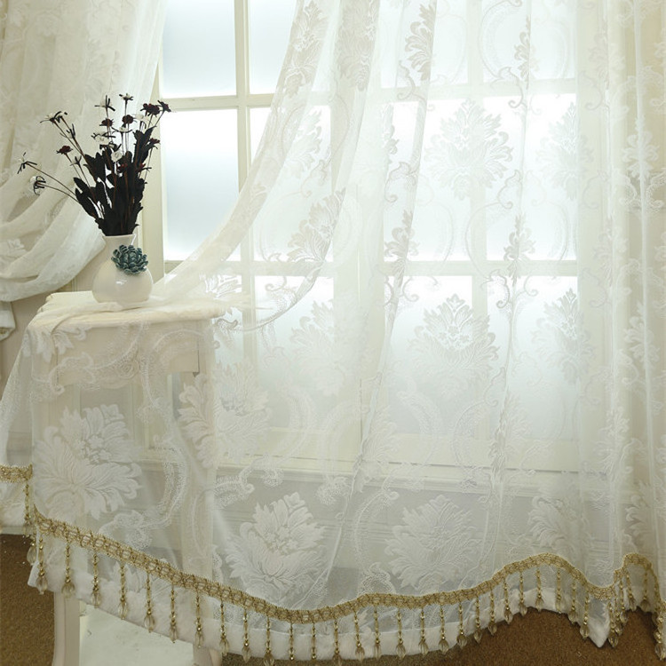 European embroidery white mosquito nets princess curtain sheer jacquard bedroom living room bay window curtain sheer