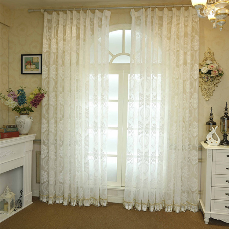 European embroidery white mosquito nets princess curtain sheer jacquard bedroom living room bay window curtain sheer