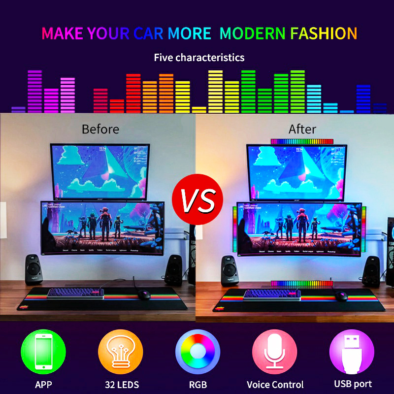 32 bit led sound control pickup rhythm lamp Music Sync Modes Ambient Gaming Lighting  fancy led night light