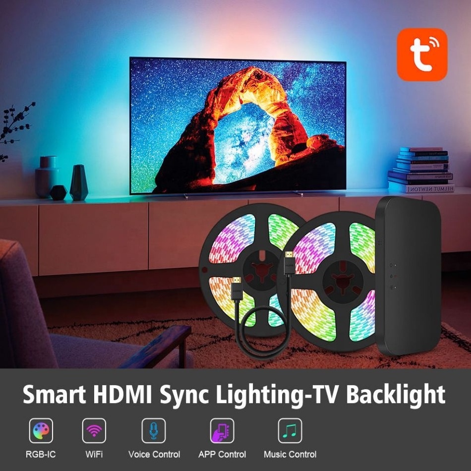 Tuya Wifi Smart TV Ambient Light Kit 4K HDMI Sync Led Back Light PC Screen Lighting Voice Control With Alexa Google Assistant