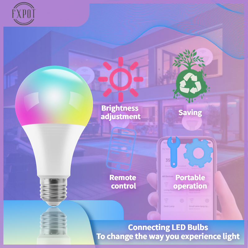 Fxpot Smart Led Light Factory Price Alexa Round Tuya App Control Smart Colour Changing 10watt E27 RGB Led Bulb Wifi Smart Bulb