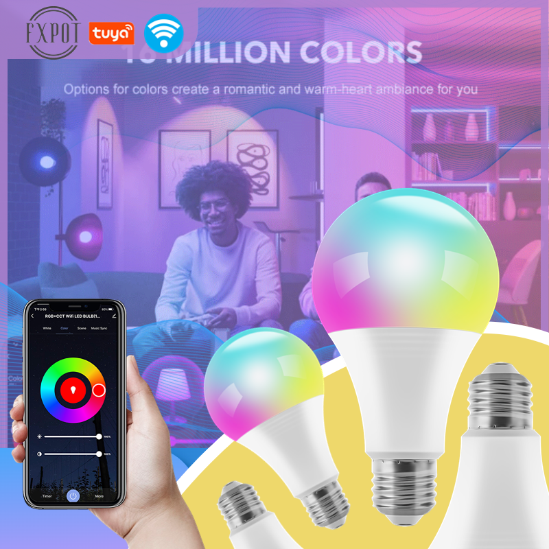 Fxpot Smart Led Light Factory Price Alexa Round Tuya App Control Smart Colour Changing 10watt E27 RGB Led Bulb Wifi Smart Bulb