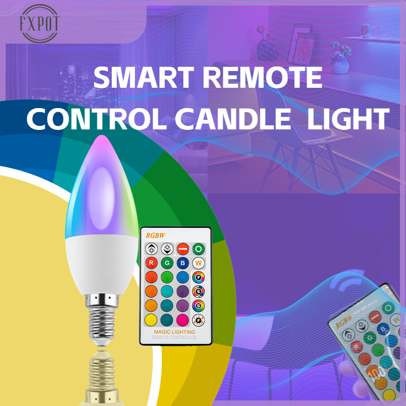 FXPOT Smart Led Light Dimmable RGB CCT Color Change Bulb Remote Control E27 E26 E14 B22 Smart Candle Light Led Bulb