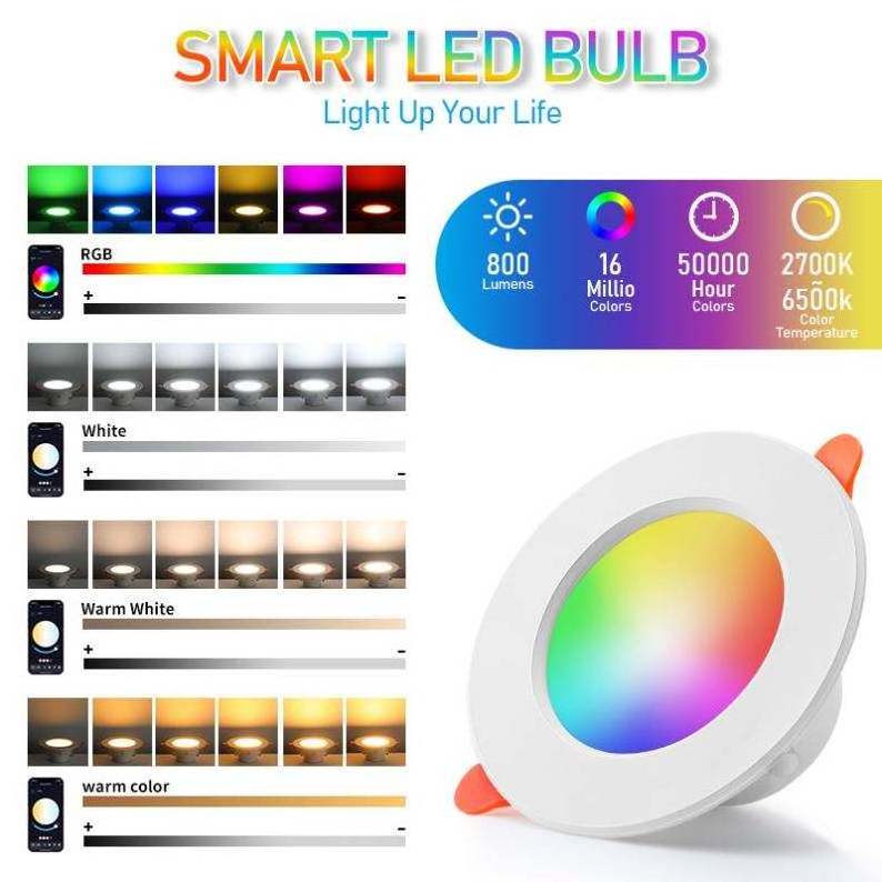 Fxpot Smart Led Downlight Hot Selling 15W Rgb Music Sync Smart Dimmable Tuya Controlled Led Downlight