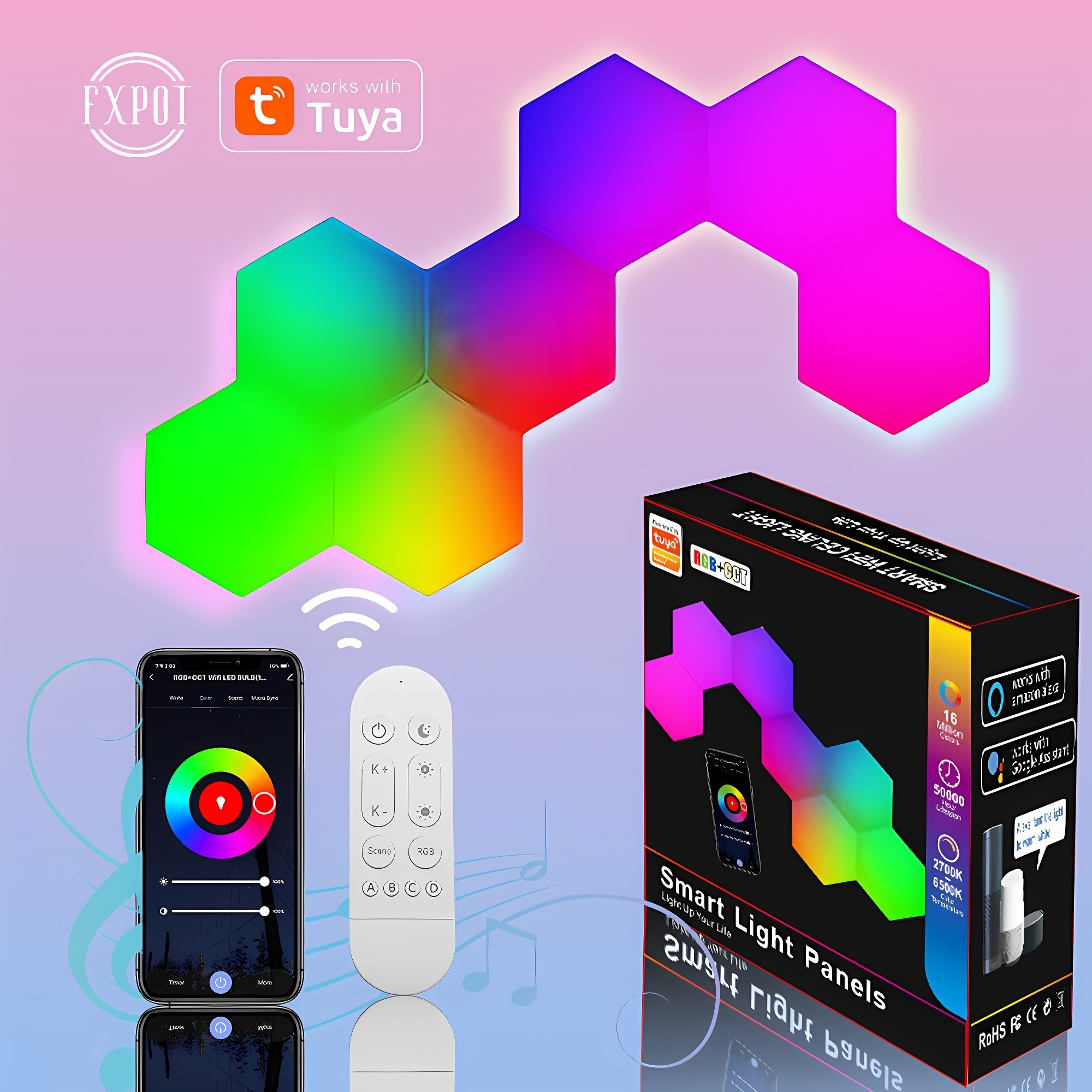 Wholesale App remote control wifi Tuya Quantum Ambient Light Led Hexagonal Lamps RGB smart home light for Living Room