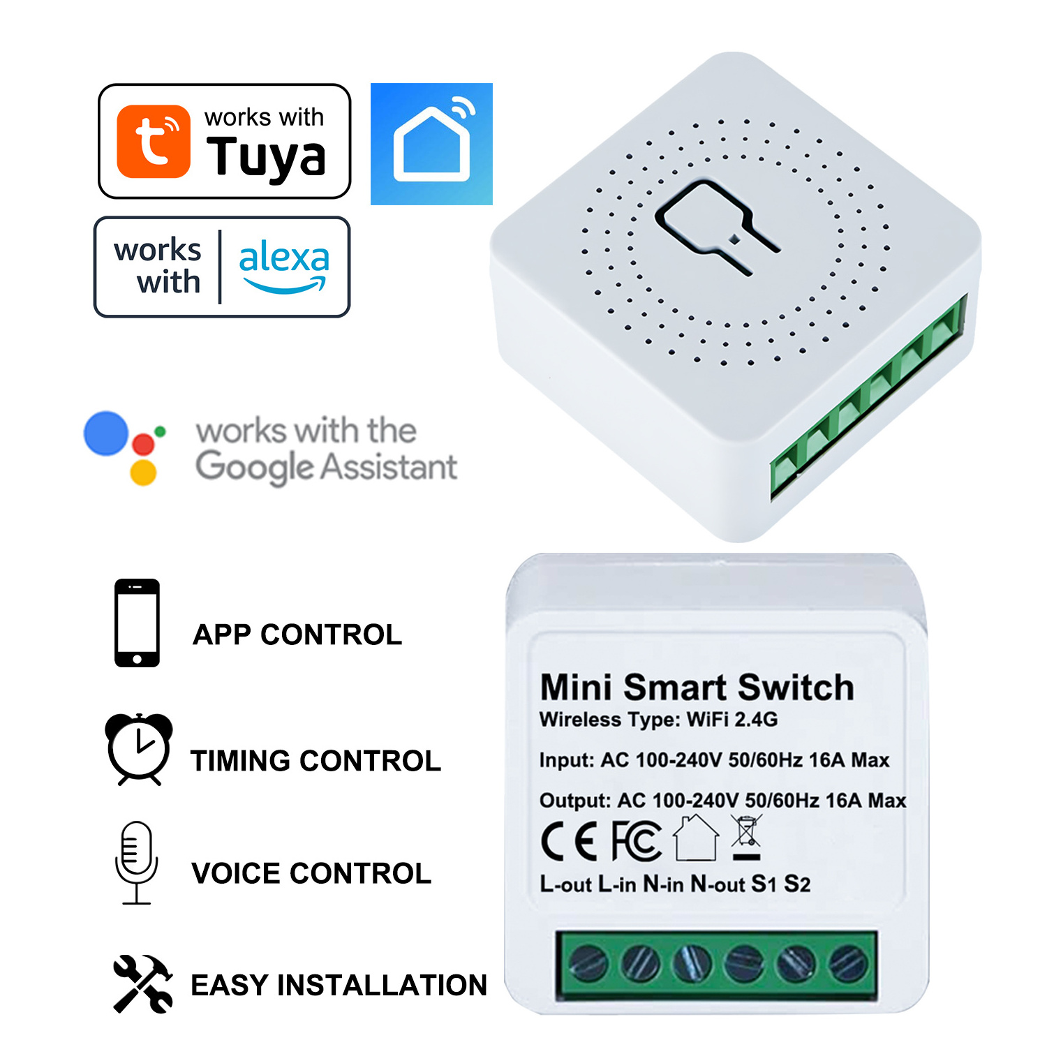 DIY 2 Way App voice remote Control 16A dc smart curtain home light wireless alexa Wifi mini Tuya smart switch