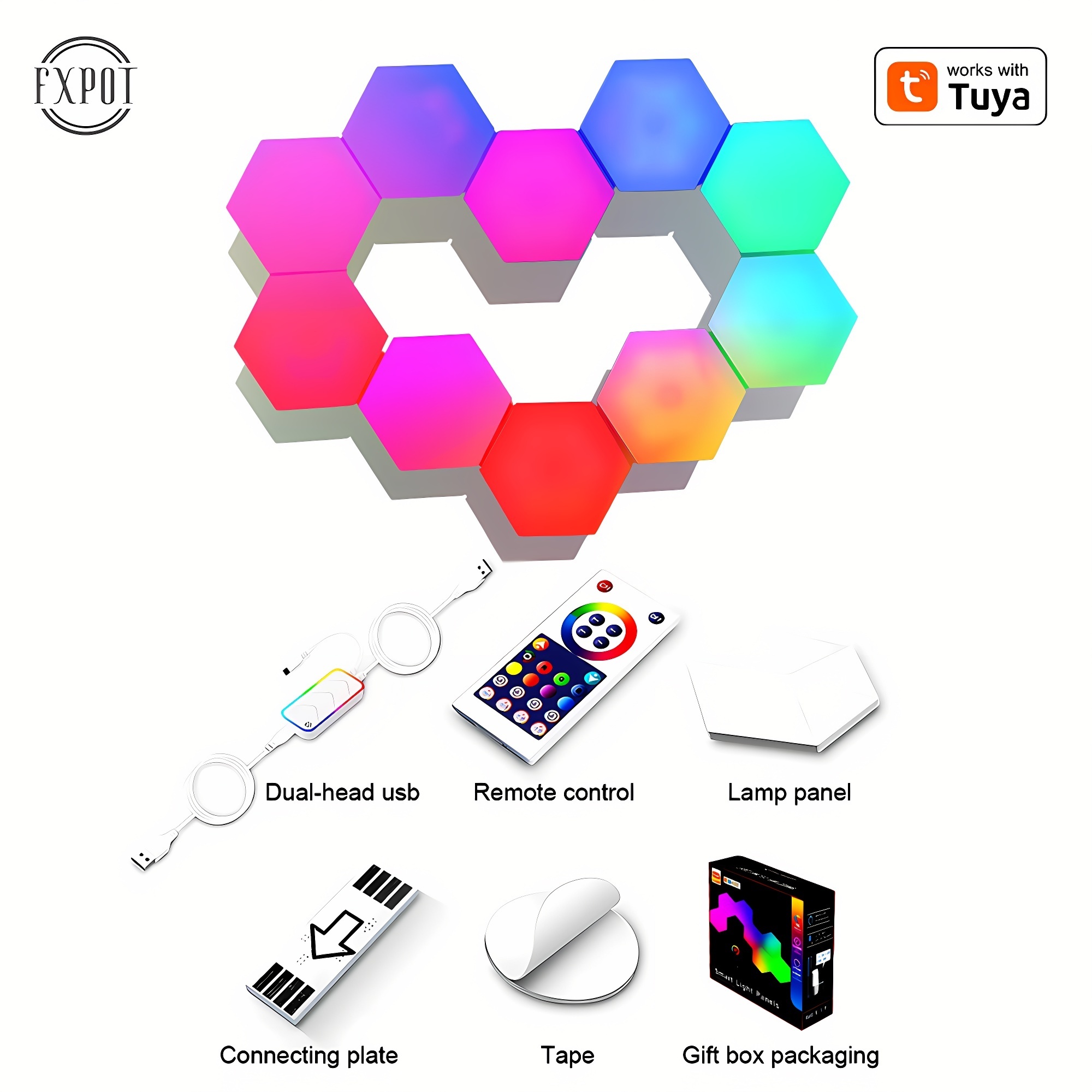 Wholesale App remote control wifi Tuya Quantum Ambient Light Led Hexagonal Lamps RGB smart home light for Living Room