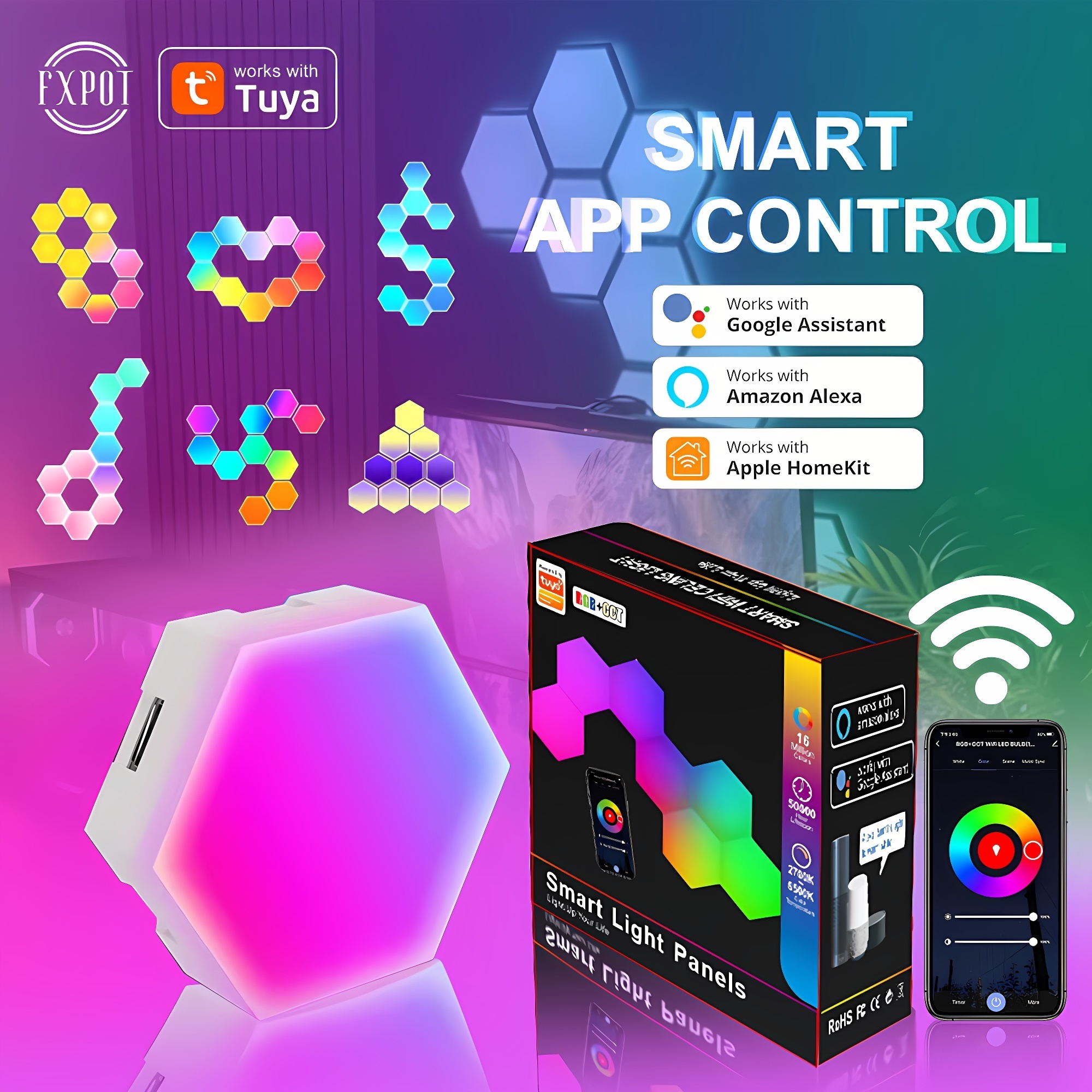 Wholesale App remote control wifi Tuya Quantum Ambient Light Led Hexagonal Lamps RGB smart home light for Living Room