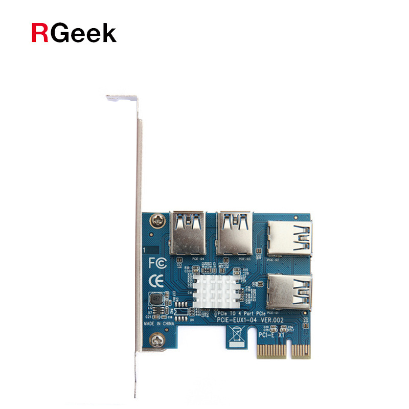 RGeek PC PCIe 1 to 4 16X Card Riser PCI-E 1X to 4 USB 3.0 PCI-E Adapter Port Card Multiplier