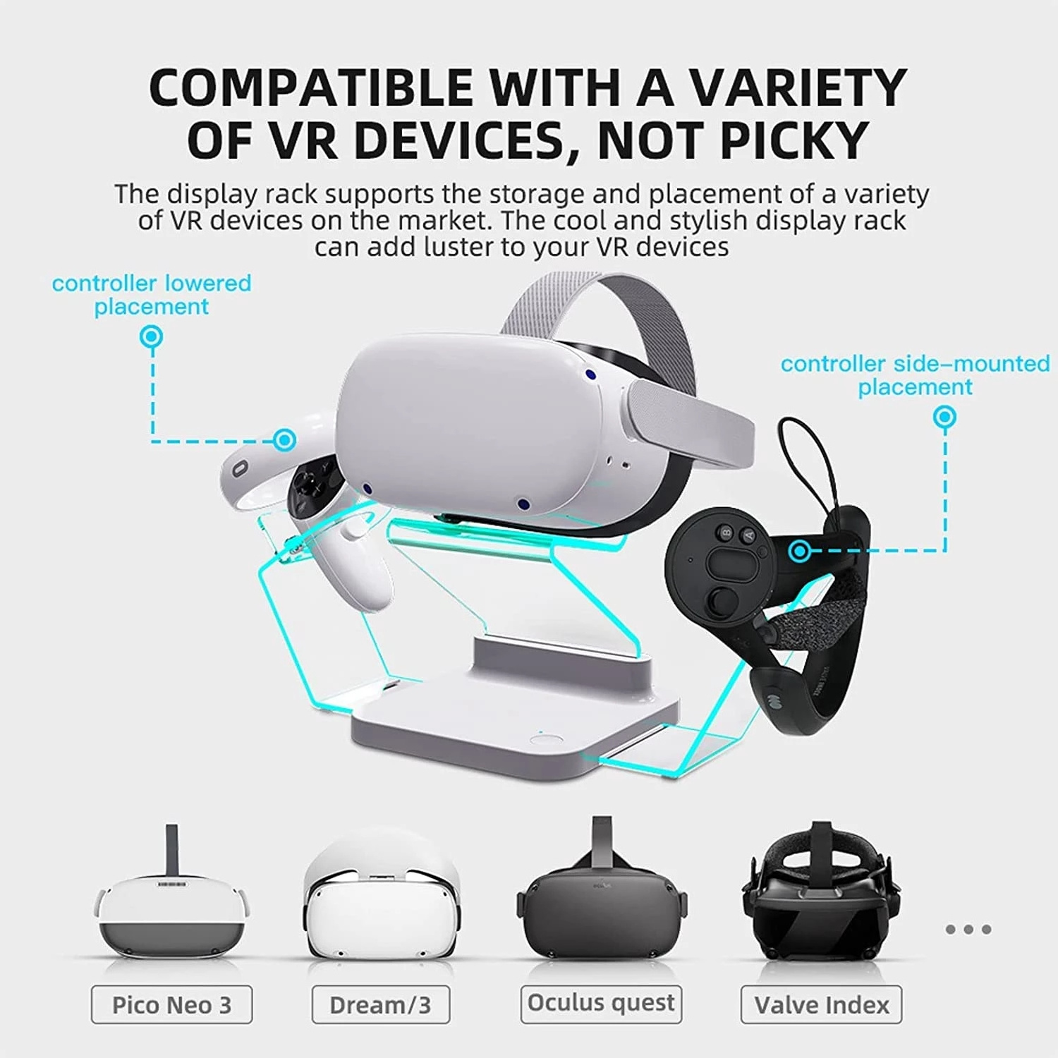 Charging Stand for Oculus Quest 2 Universal Meta Quest Controller RGB VR Headset Dock LED Illuminated Acrylic Floating Design