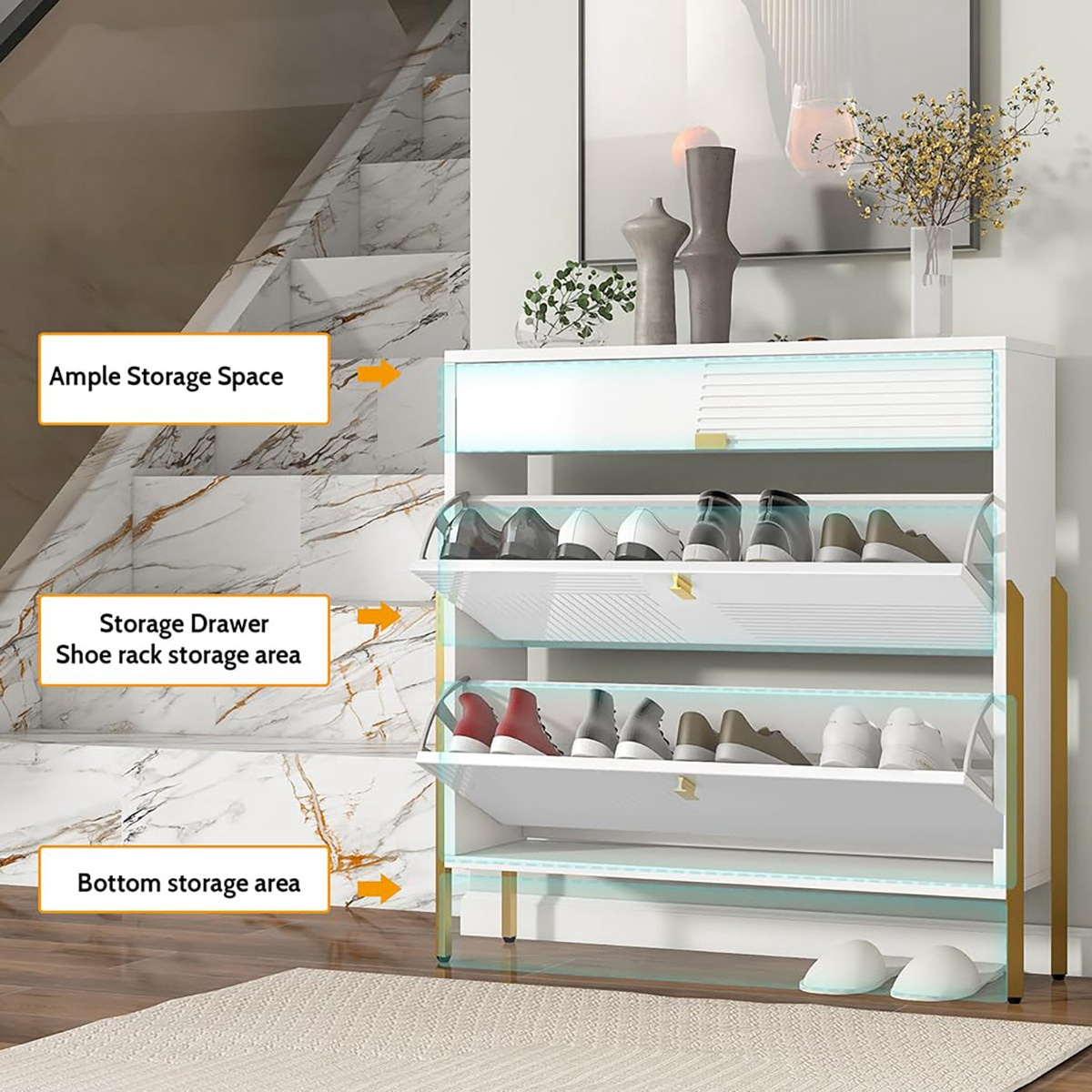 Living Room Furniture Entry Way Shoe Storage Cabinet Wooden Shoe Racks Cabinet  Adjustable Metal Tripod Shoe Rack OEM  for Home