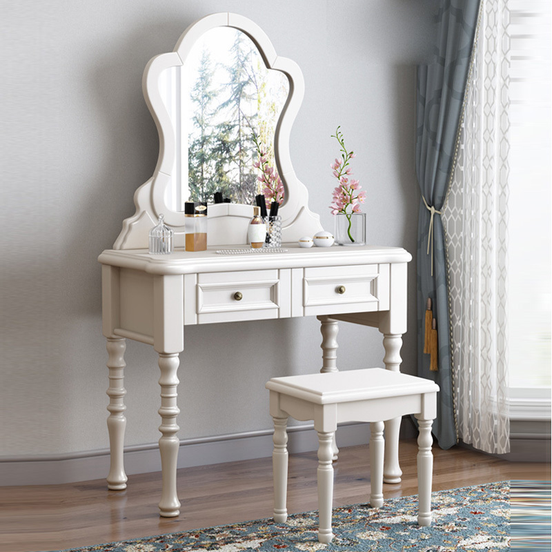 Italian-style Modern solid wood dressing table makeup mirror set bedroom furniture paint with printing and hand-carving dresser