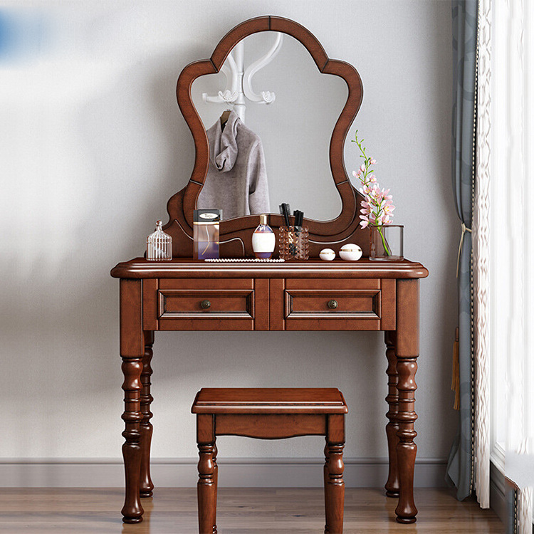 Italian-style Modern solid wood dressing table makeup mirror set bedroom furniture paint with printing and hand-carving dresser