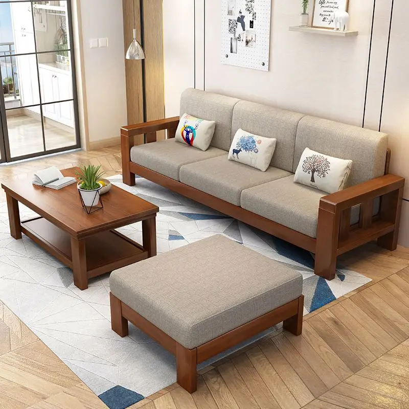 Nordic simple and modern design of the size of the living room furniture combination set solid wood sofa