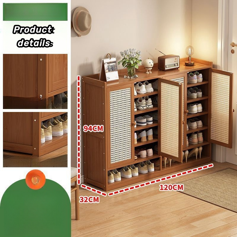 Shoe shelf door multi-layer dustproof indoor bamboo porch large capacity storage solid wood simple shoe cabinet