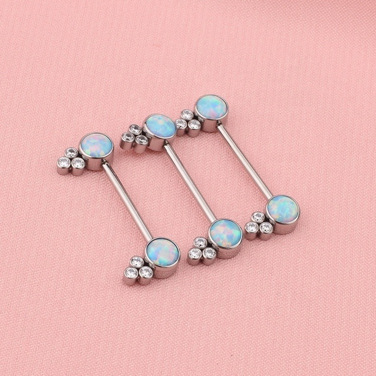 Unique Personalized ASTM F136 Titanium Opal Zircon Bezel Set Push Pin Threadless Nipple Ring