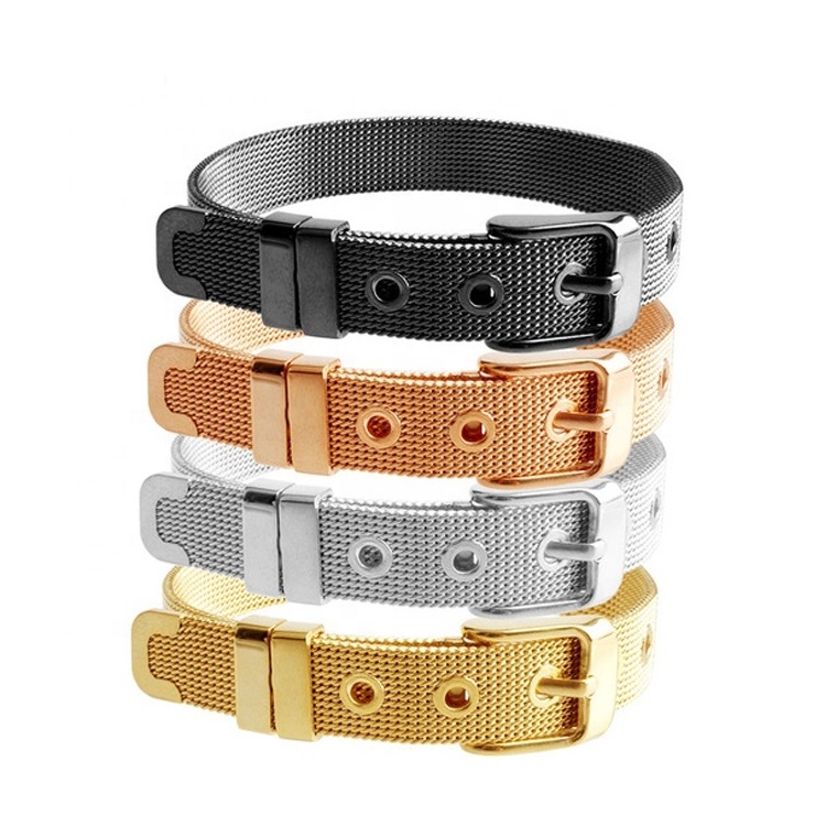 Stainless Steel 18K Gold Adjustable Italian Mesh Belt Bracelet